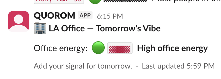 Live office energy pulse in #office-vibe channel